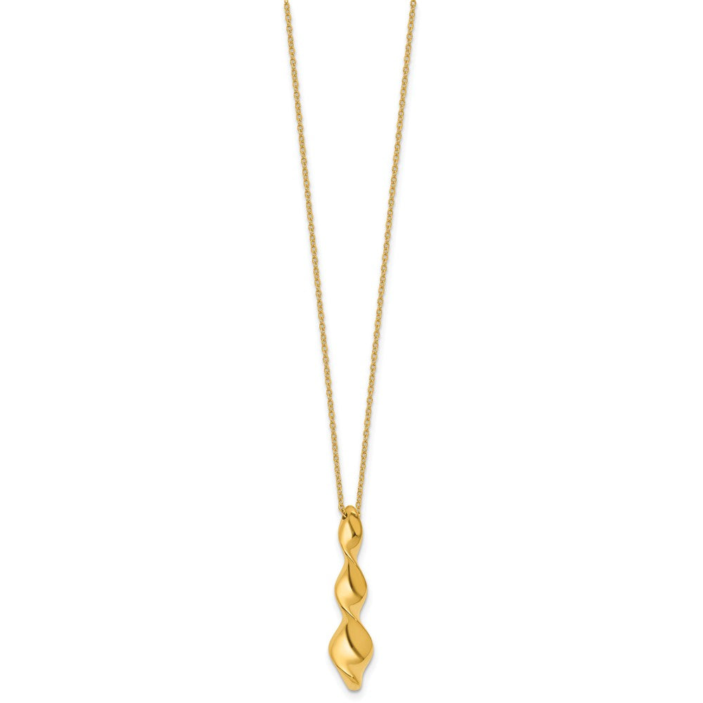 14K Polished Wavy Pendant on Dia-cut Chain with 1in ext. Necklace