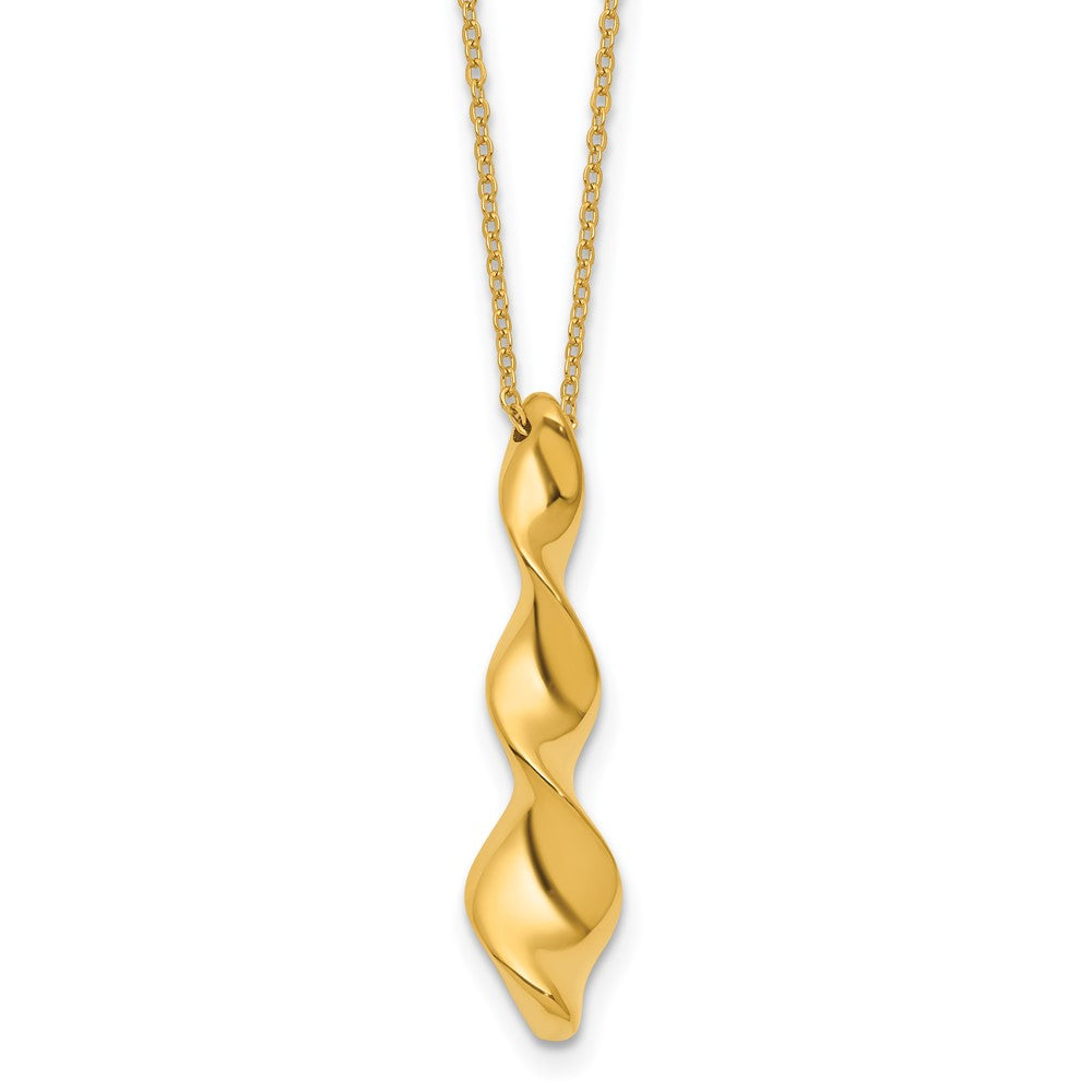 14K Polished Wavy Pendant on Dia-cut Chain with 1in ext. Necklace