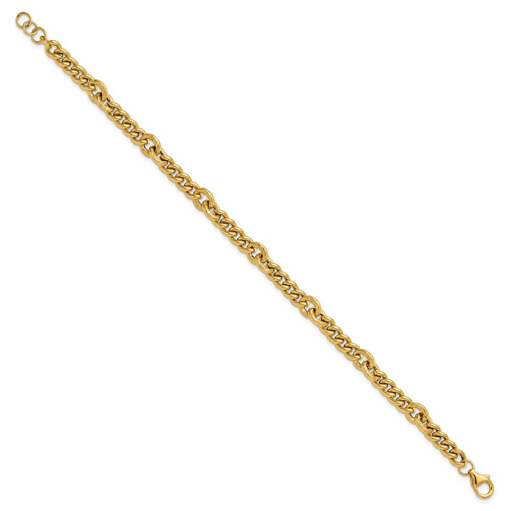14K Polished and Textured Fancy Link with .5in ext. Bracelet