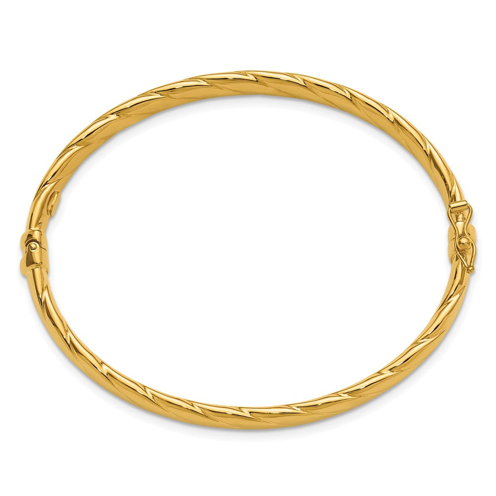 14K Polished and Grooved Hinged Bangle