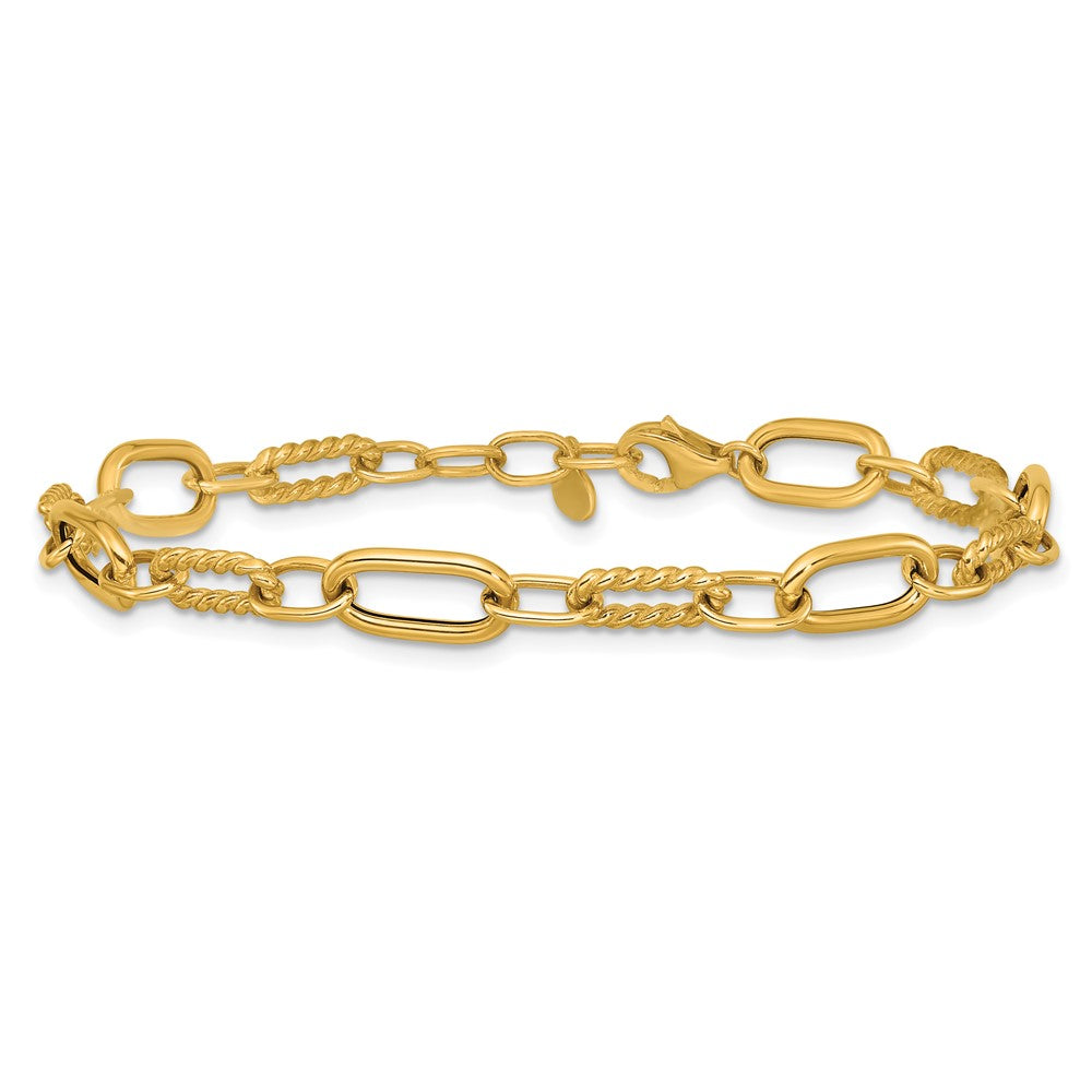 14K Polished and Twisted Fancy Link with .5in ext. Bracelet