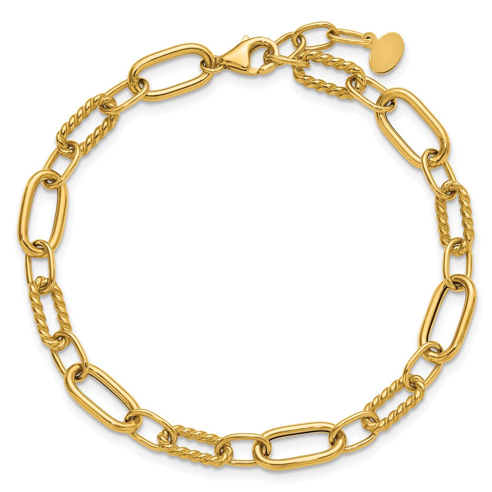14K Polished and Twisted Fancy Link with .5in ext. Bracelet