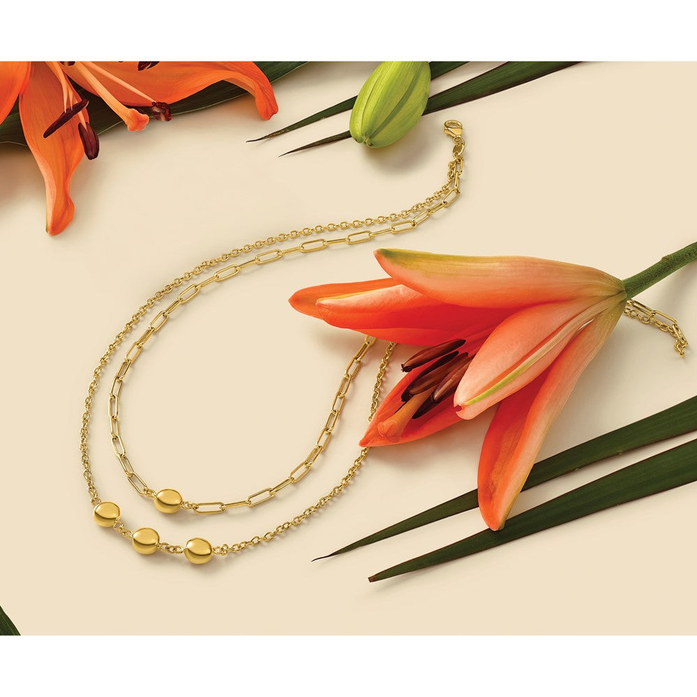 14K Polished Layered Link with Beads Necklace