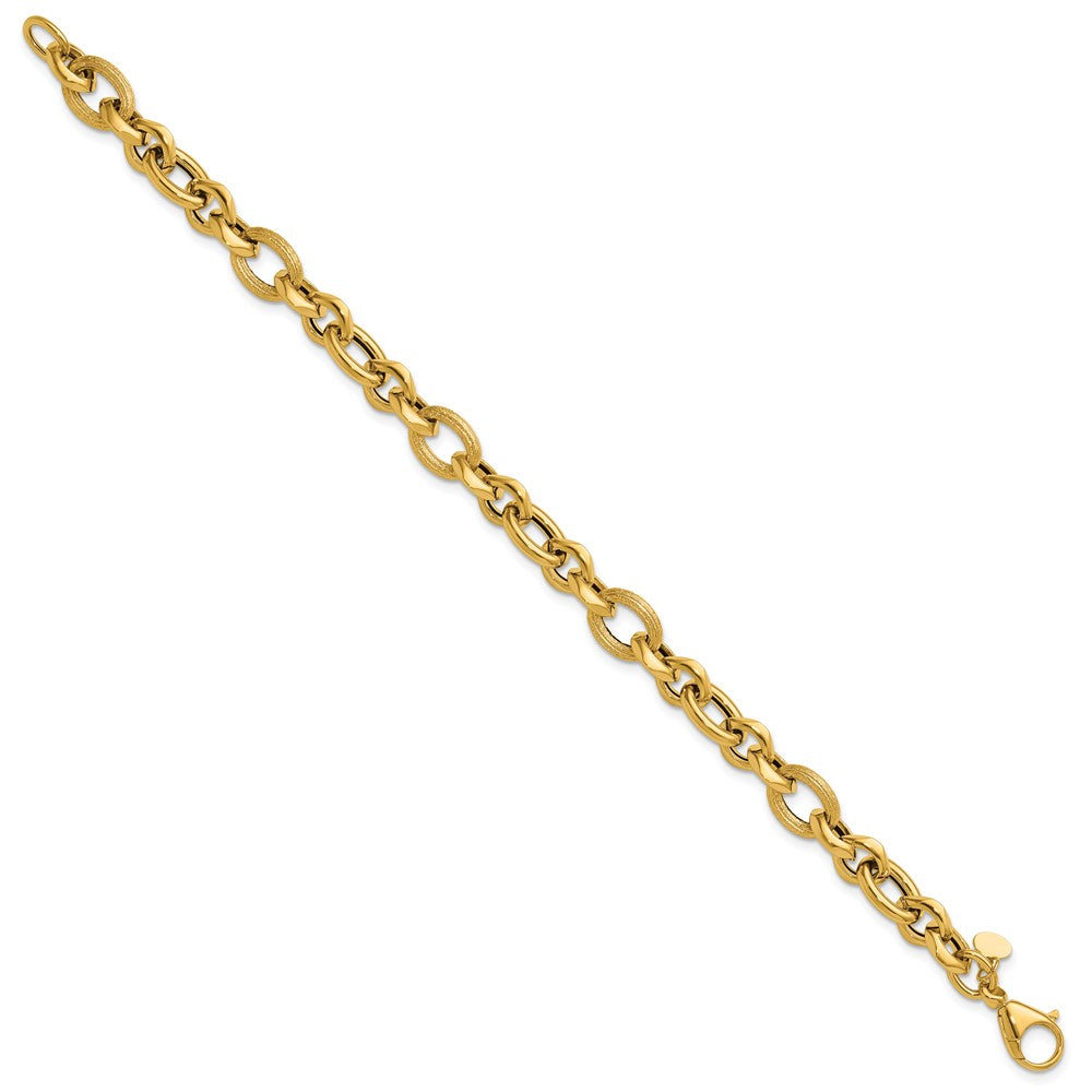 14K Polished and Textured Fancy Link Bracelet