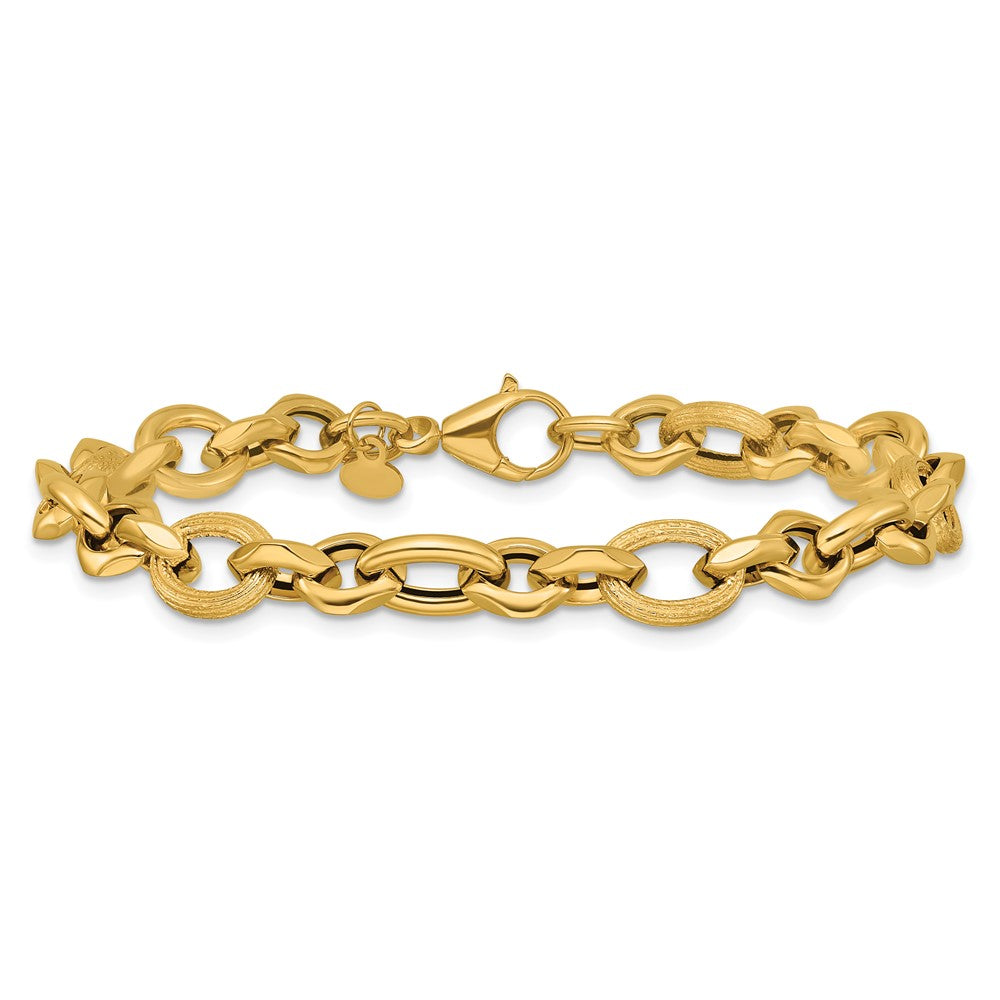 14K Polished and Textured Fancy Link Bracelet
