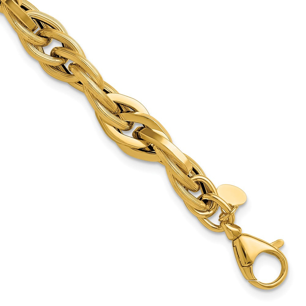 14K Polished and Textured Fancy Twisted Link Bracelet