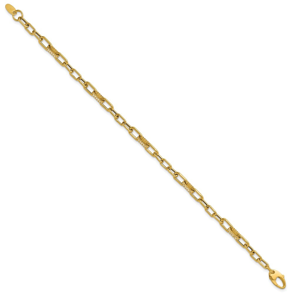 14K Polished CZ Fancy Paperclip Link Bracelet