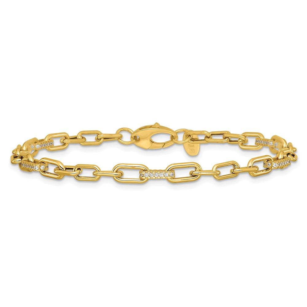 14K Polished CZ Fancy Paperclip Link Bracelet