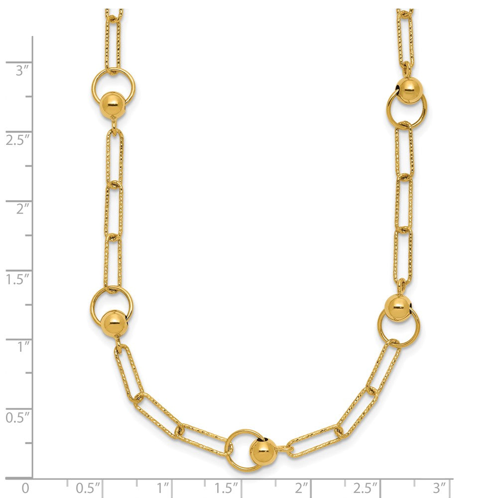 14K Polished and Dia-cut. Circle Station Paperclip Necklace