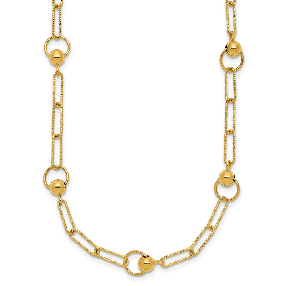 14K Polished and Dia-cut. Circle Station Paperclip Necklace