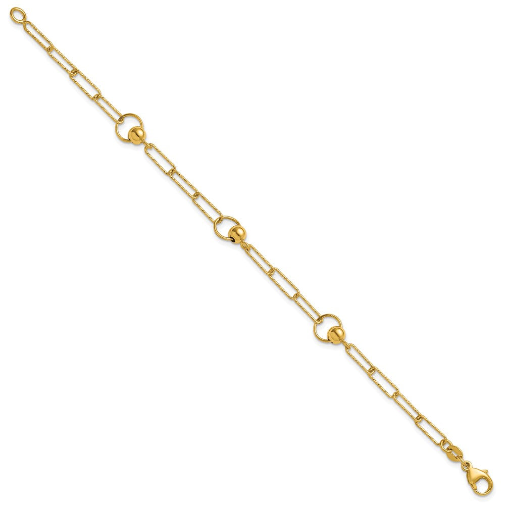 14K Polished and Dia-cut. Circle Station Paperclip Bracelet