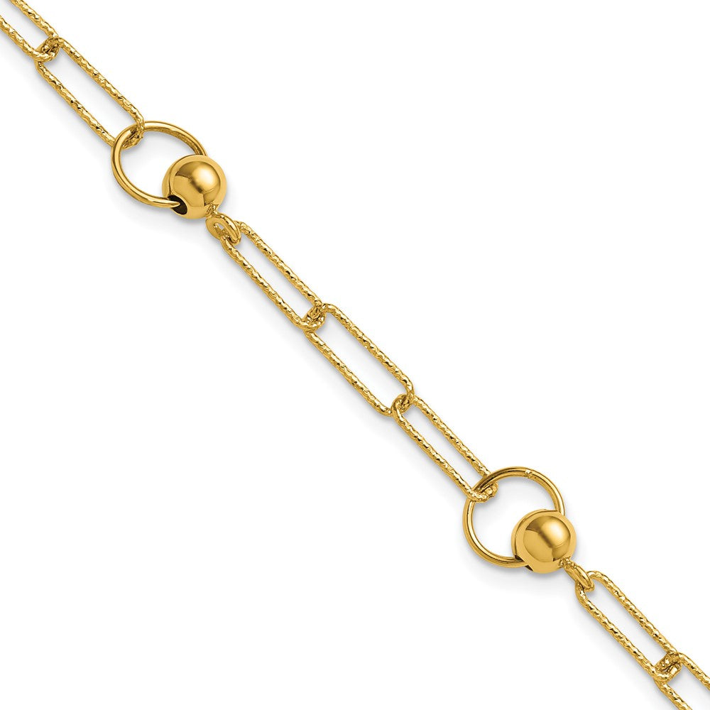 14K Polished and Dia-cut. Circle Station Paperclip Bracelet