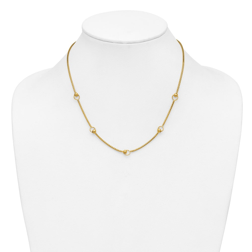 14K Polished Circle Station Popcorn Link Necklace