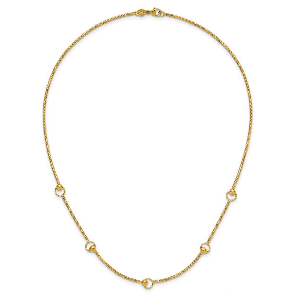 14K Polished Circle Station Popcorn Link Necklace