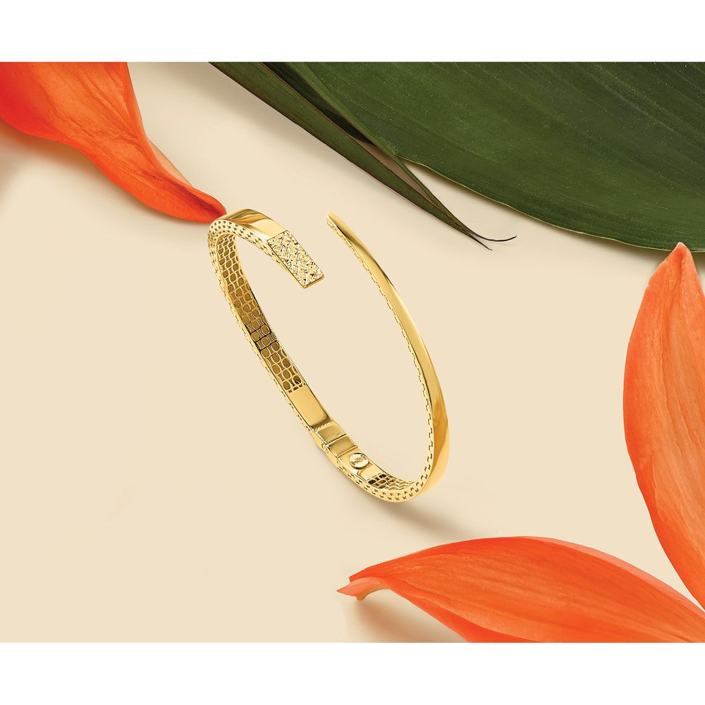 14K Polished and Diamond-cut Bypass Hinged Bangle