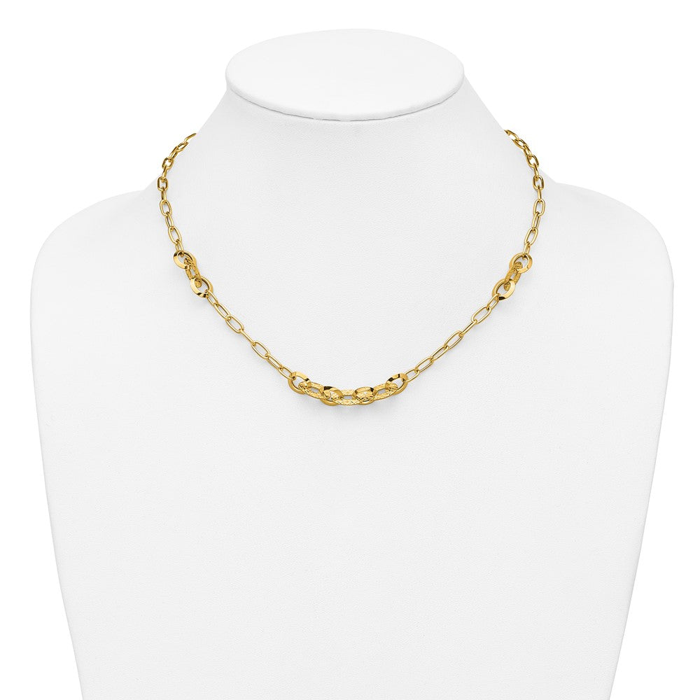 14K Polished and Diamond-cut Fancy Oval Link Necklace