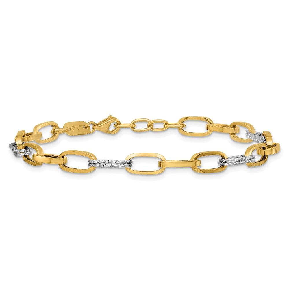 14K Two-tone Polished / Dia-cut Fancy Link with .5in ext. Bracelet