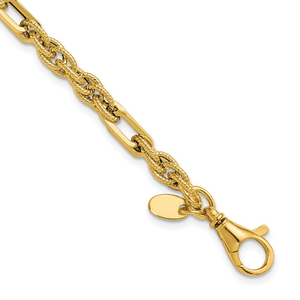 14K Polished and Textured Fancy Link Bracelet