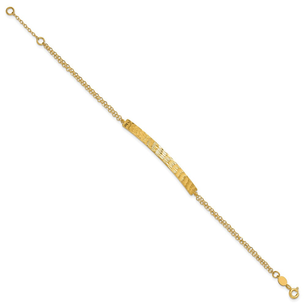 14K Polished / Diamond-cut Bar Double Chain with .75in ext. Bracelet