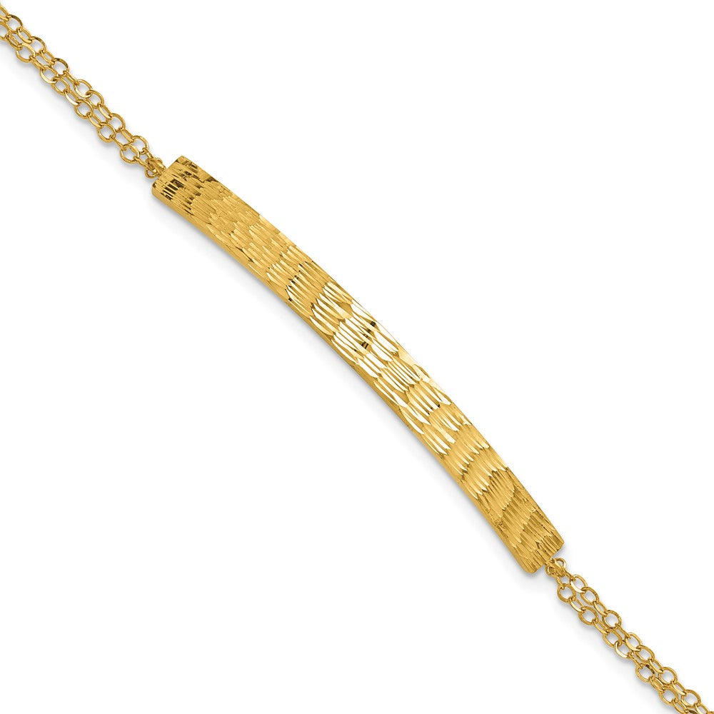 14K Polished / Diamond-cut Bar Double Chain with .75in ext. Bracelet