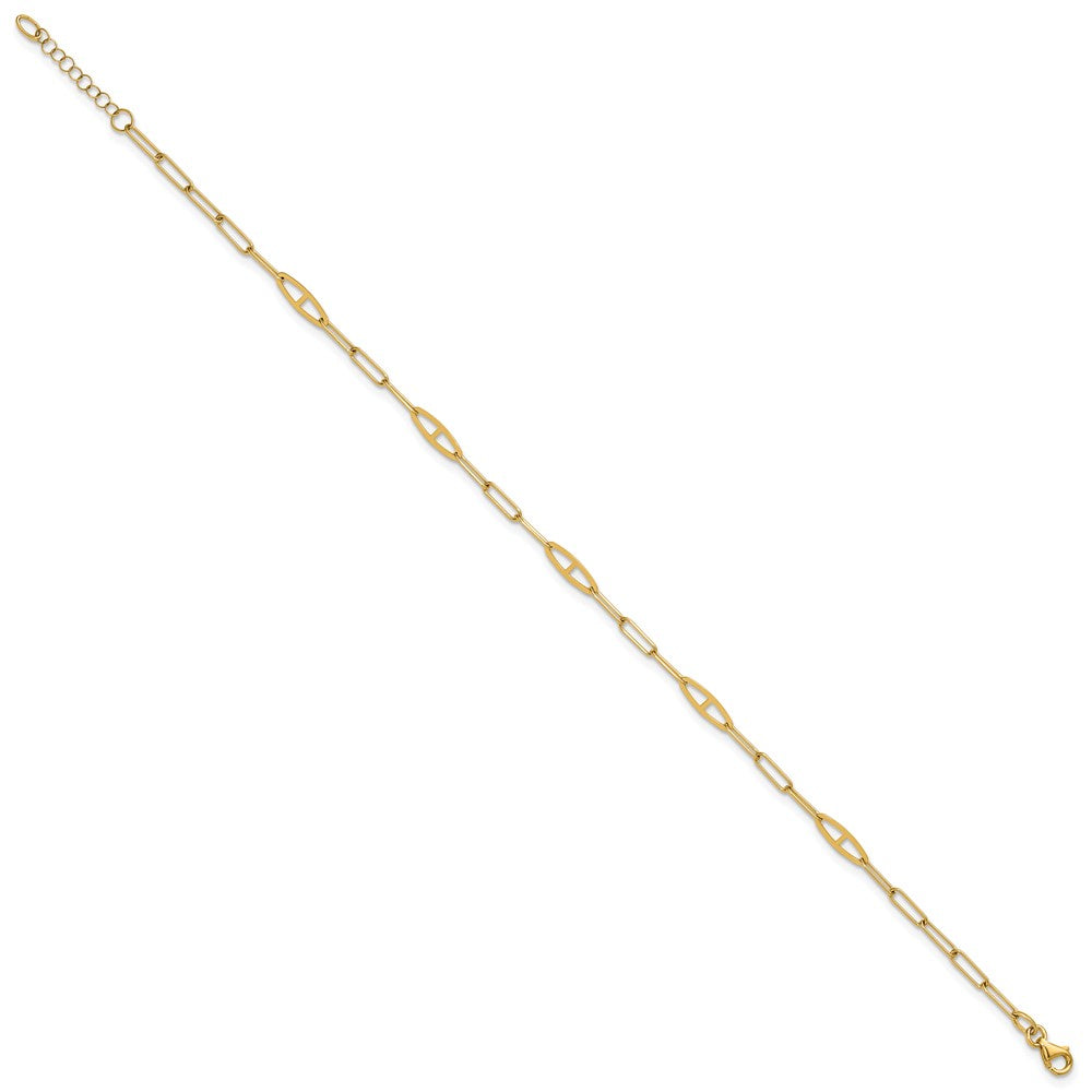 14K Polished Fancy Link 9in Plus 1in ext. Anklet