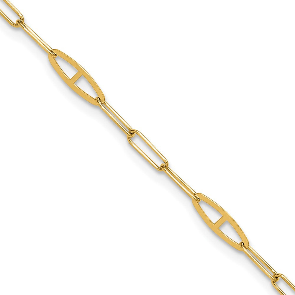 14K Polished Fancy Link 9in Plus 1in ext. Anklet