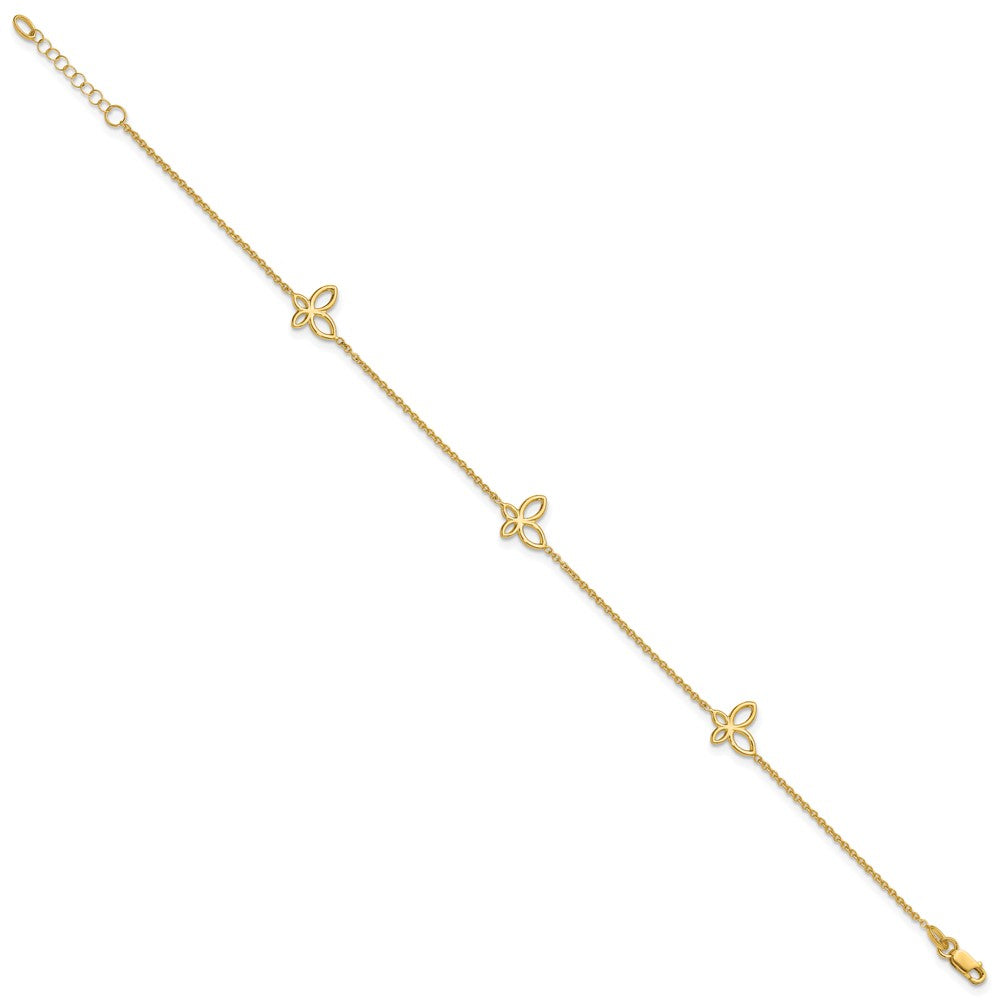 14K Polished Butterfly Station 9in Plus 1in ext. Anklet