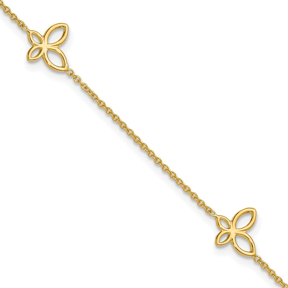14K Polished Butterfly Station 9in Plus 1in ext. Anklet