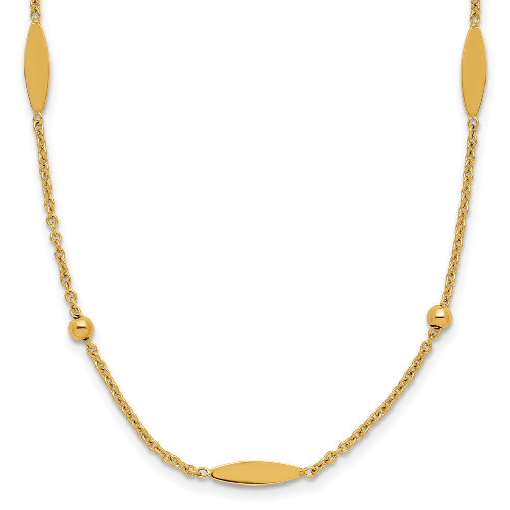 14K Polished Oval Disk Station with 2in ext. Necklace
