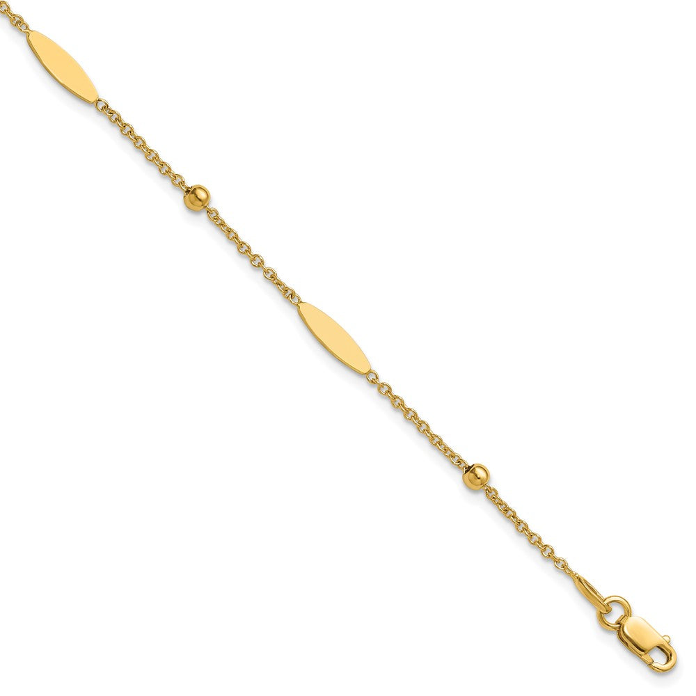 14K Polished Oval Disk Station with 1in ext. Bracelet