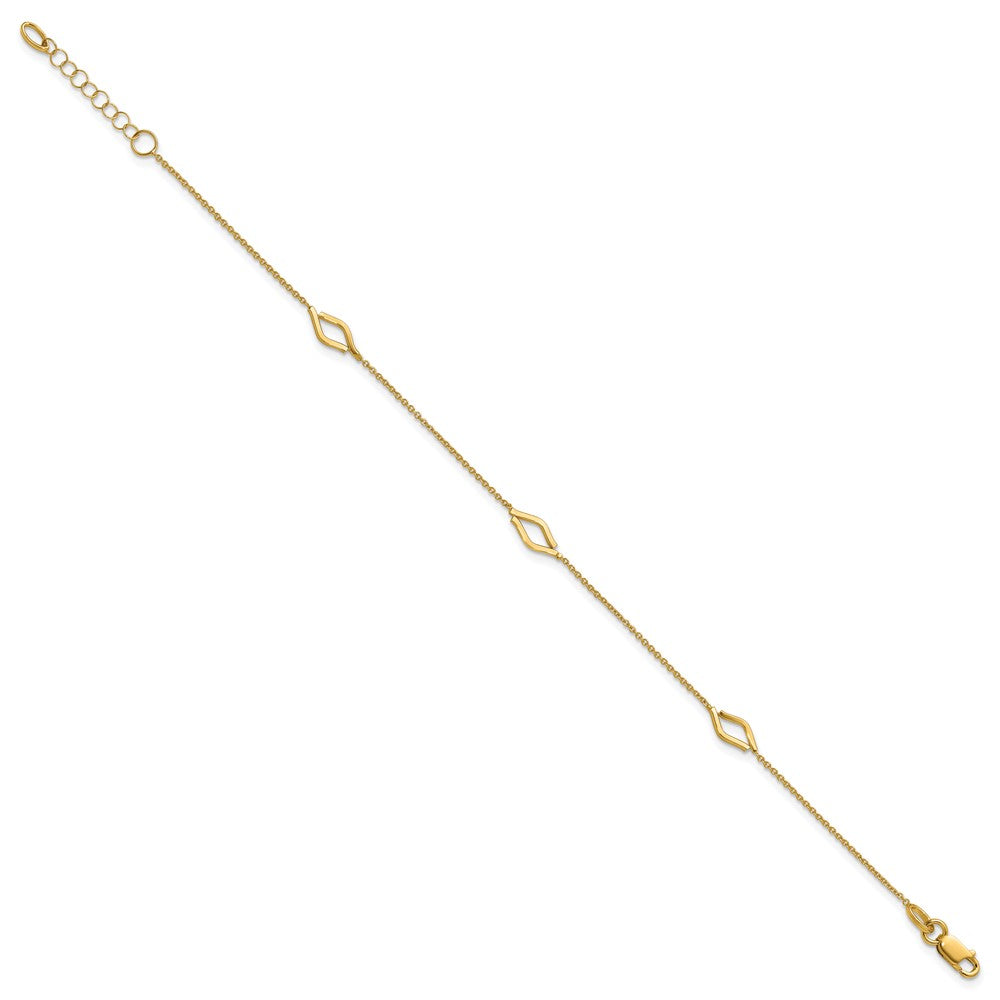 14K Polished Diamond-shaped Station with 1in ext. Bracelet