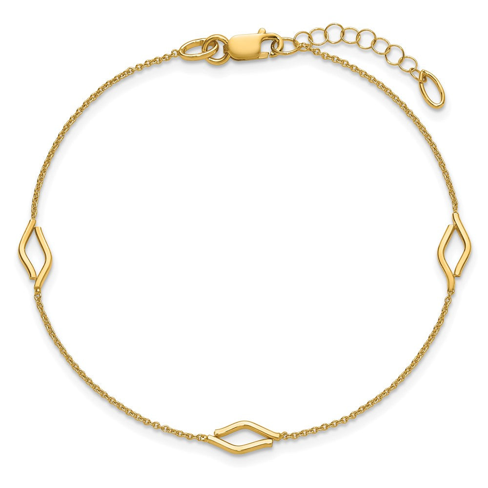 14K Polished Diamond-shaped Station with 1in ext. Bracelet