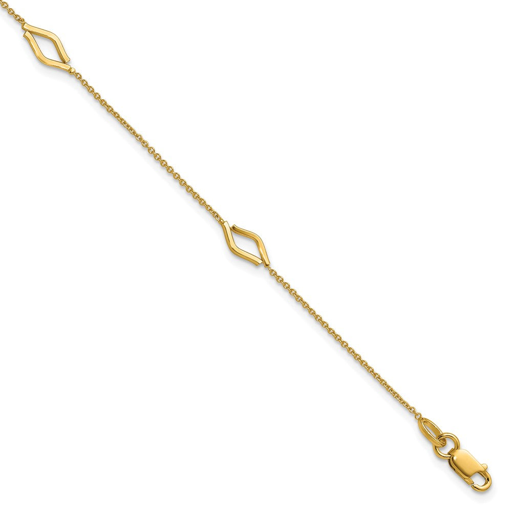 14K Polished Diamond-shaped Station with 1in ext. Bracelet