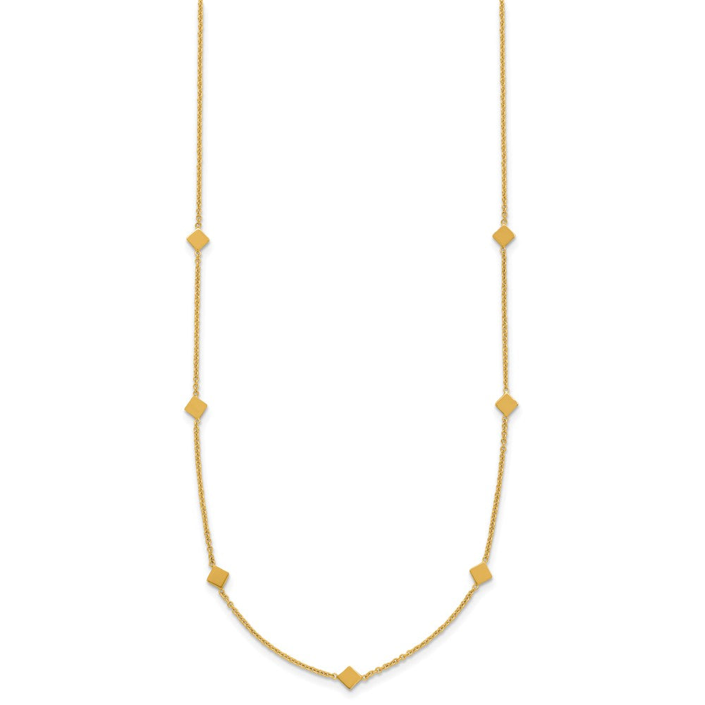 14K Polished Diamond-shaped Disk Station with 2in ext. Necklace
