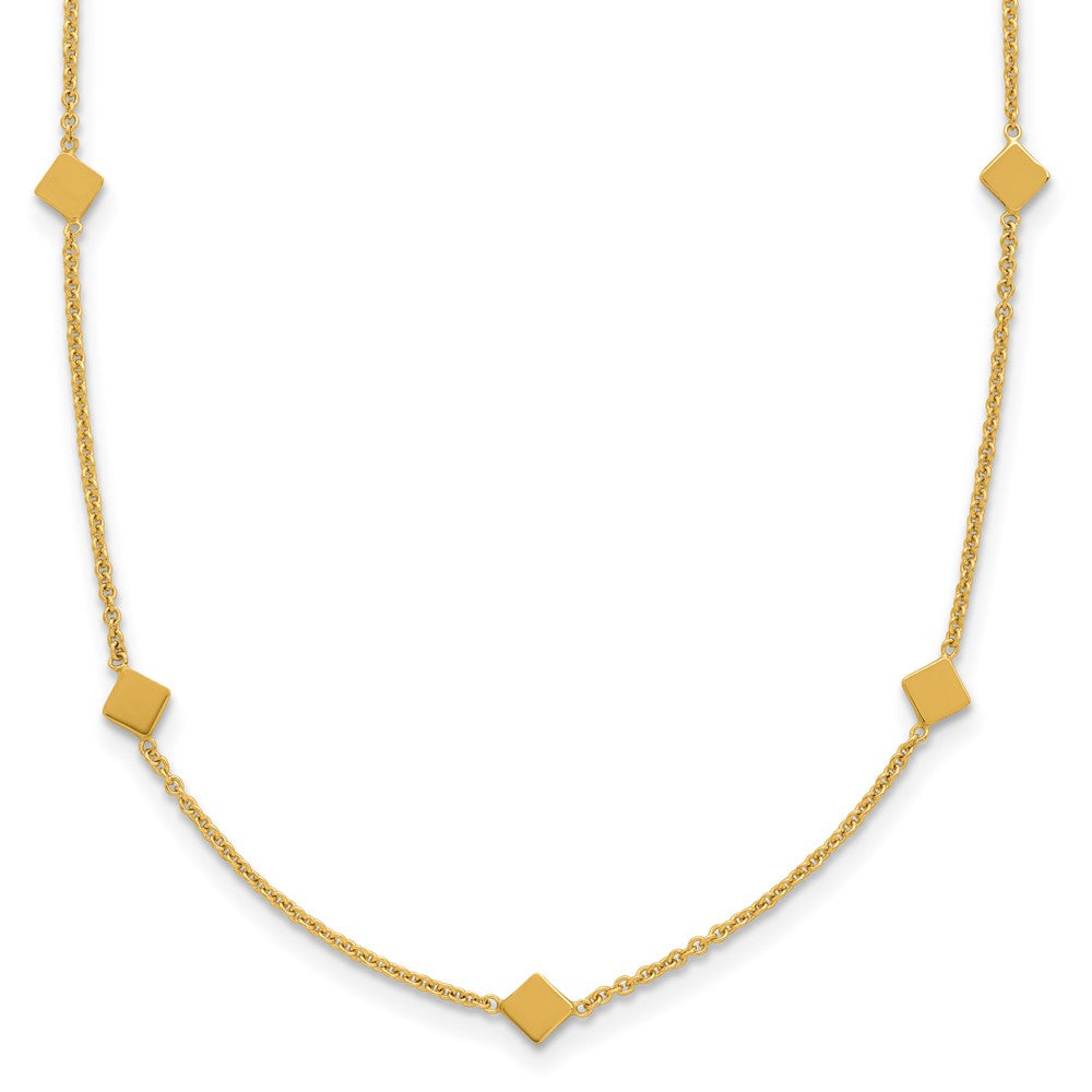 14K Polished Diamond-shaped Disk Station with 2in ext. Necklace