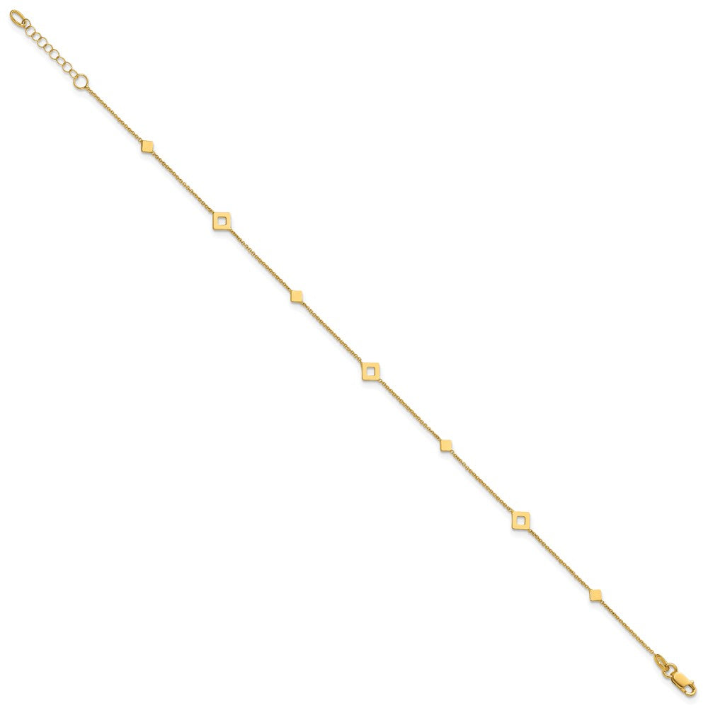 14K Polished Diamond-shaped Station 9in Plus 1in ext. Anklet
