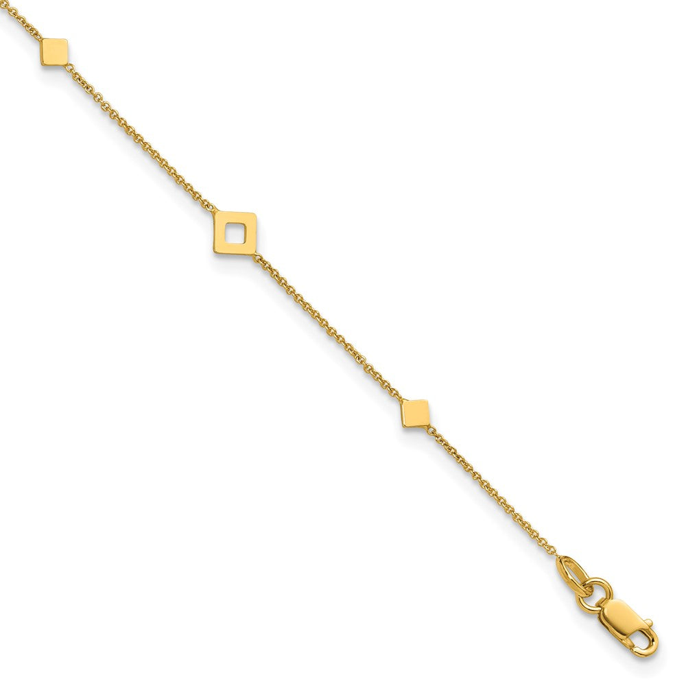 14K Polished Diamond-shaped Station 9in Plus 1in ext. Anklet