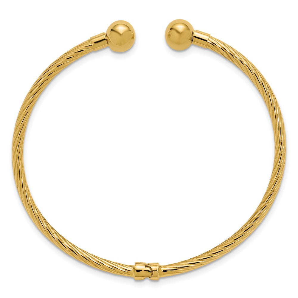 14K Polished and Twisted with Beads Hinged Cuff Bangle