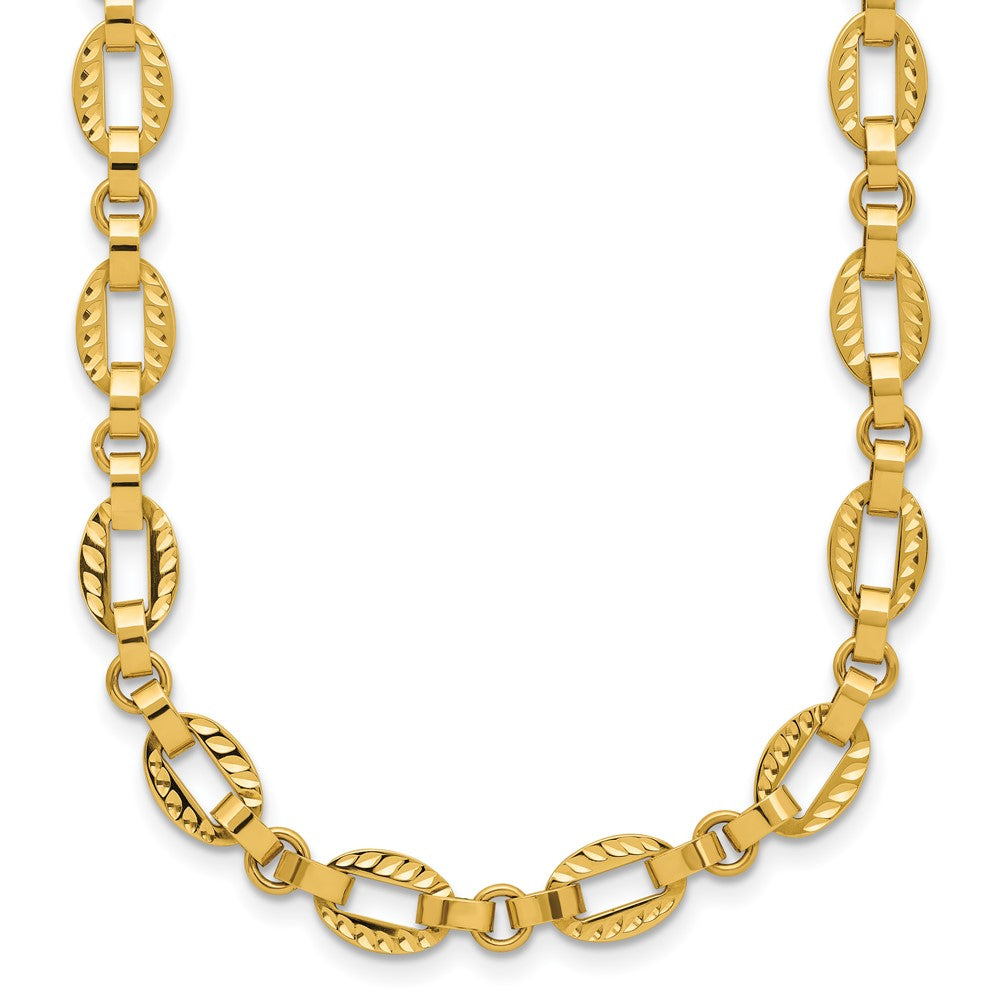 14K Polished and Diamond-cut Fancy Link with .5in Ext. Necklace
