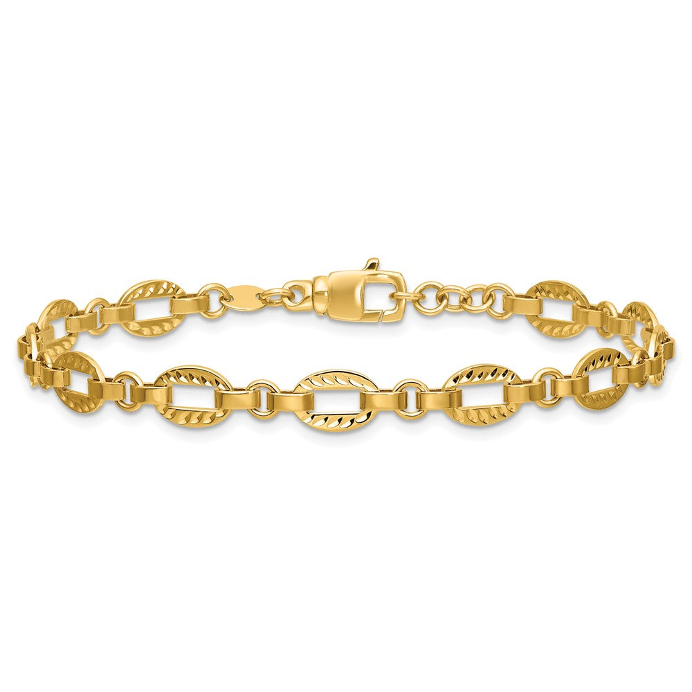 14K Polished and Diamond-cut Fancy Link with .5in Ext. Bracelet