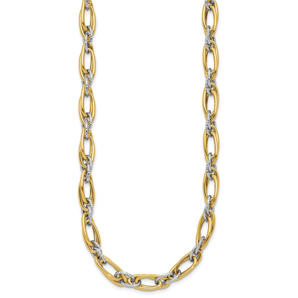14K Two-tone Polished and Textured Fancy Link Necklace