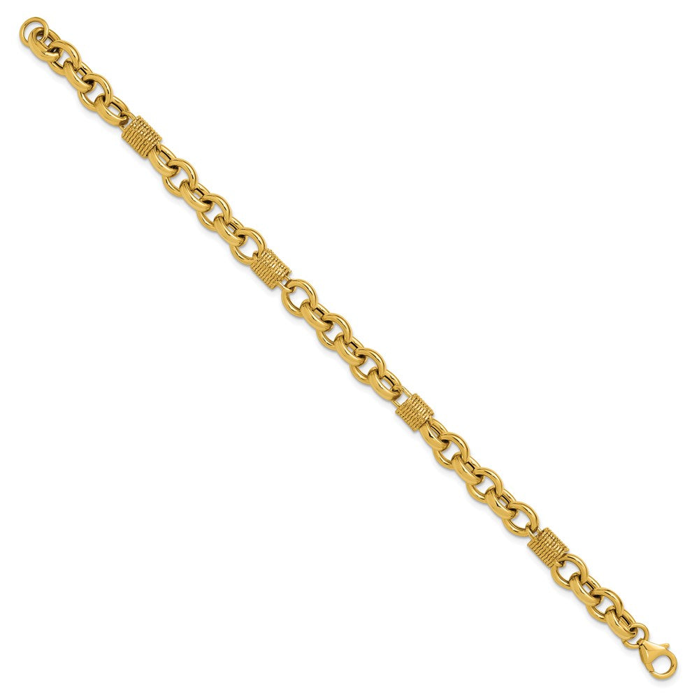 14K Polished and Textured Fancy Link Bracelet
