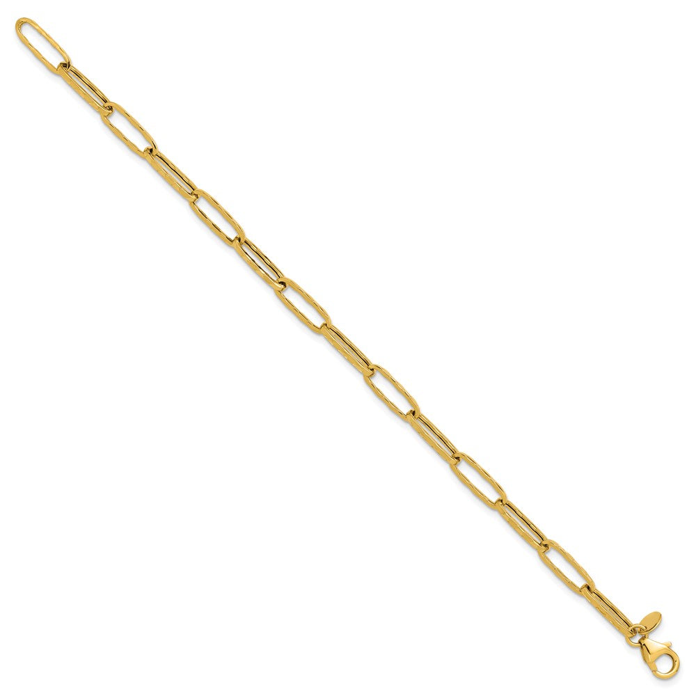 14K Polished and Dimond-cut Paperclip Link Bracelet