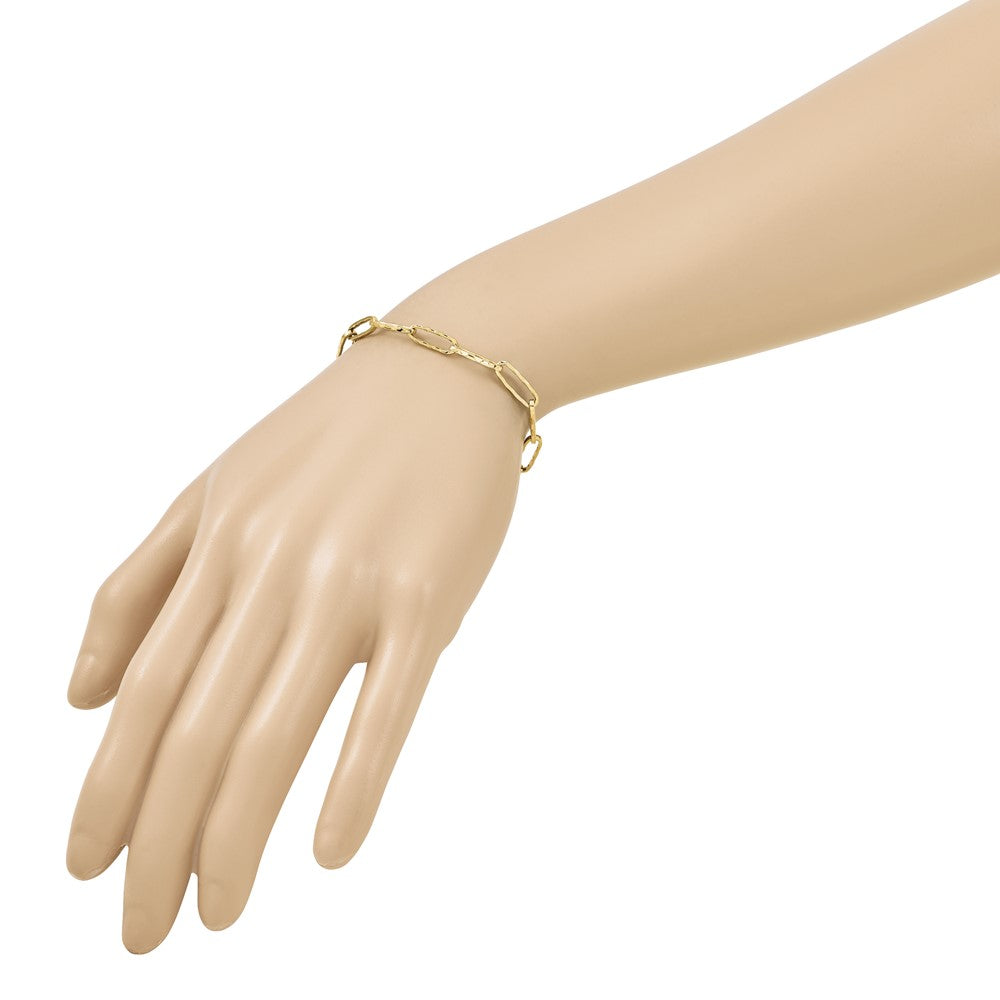14K Polished and Dimond-cut Paperclip Link Bracelet