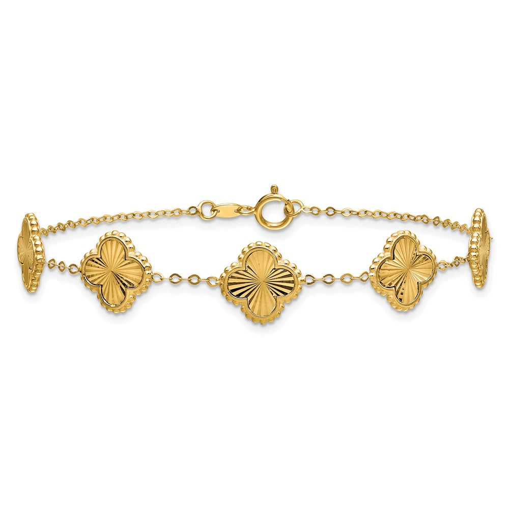 14K Polished and Diamond-cut Clover Station Bracelet