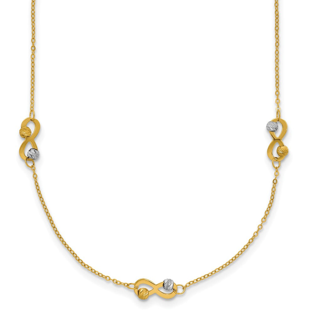 14K Two-tone Diamond-cut Beaded Infinity Station Necklace