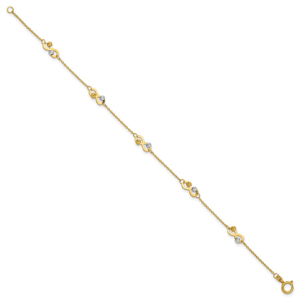 14K Two-tone Diamond-cut Beaded Infinity Station Bracelet