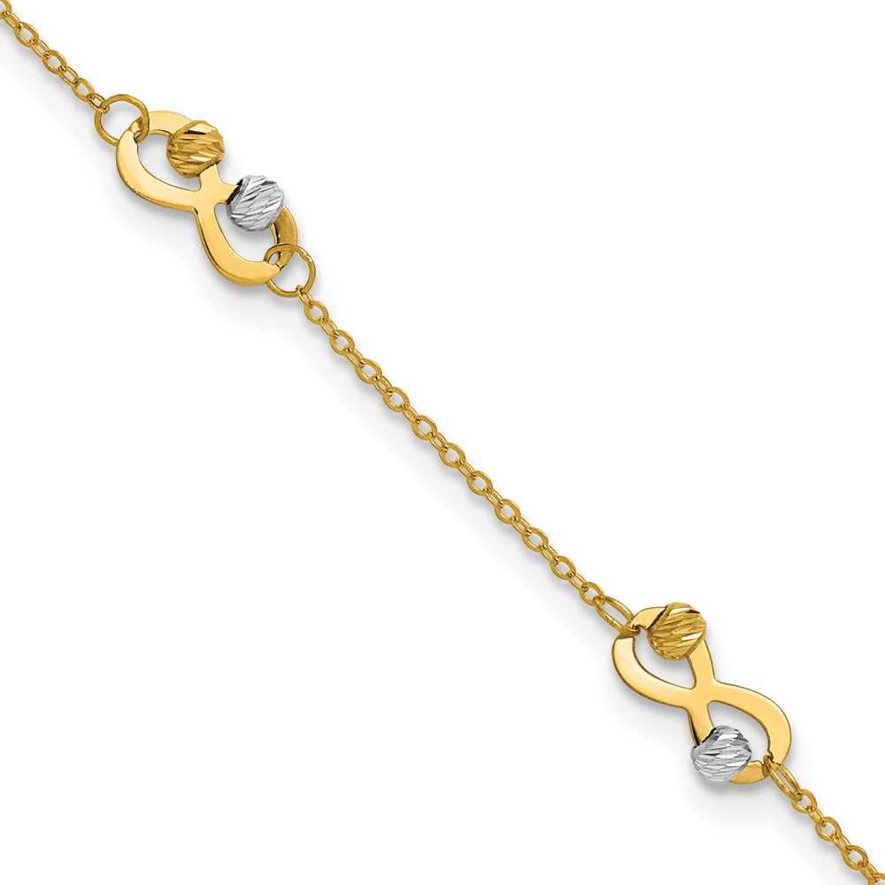14K Two-tone Diamond-cut Beaded Infinity Station Bracelet