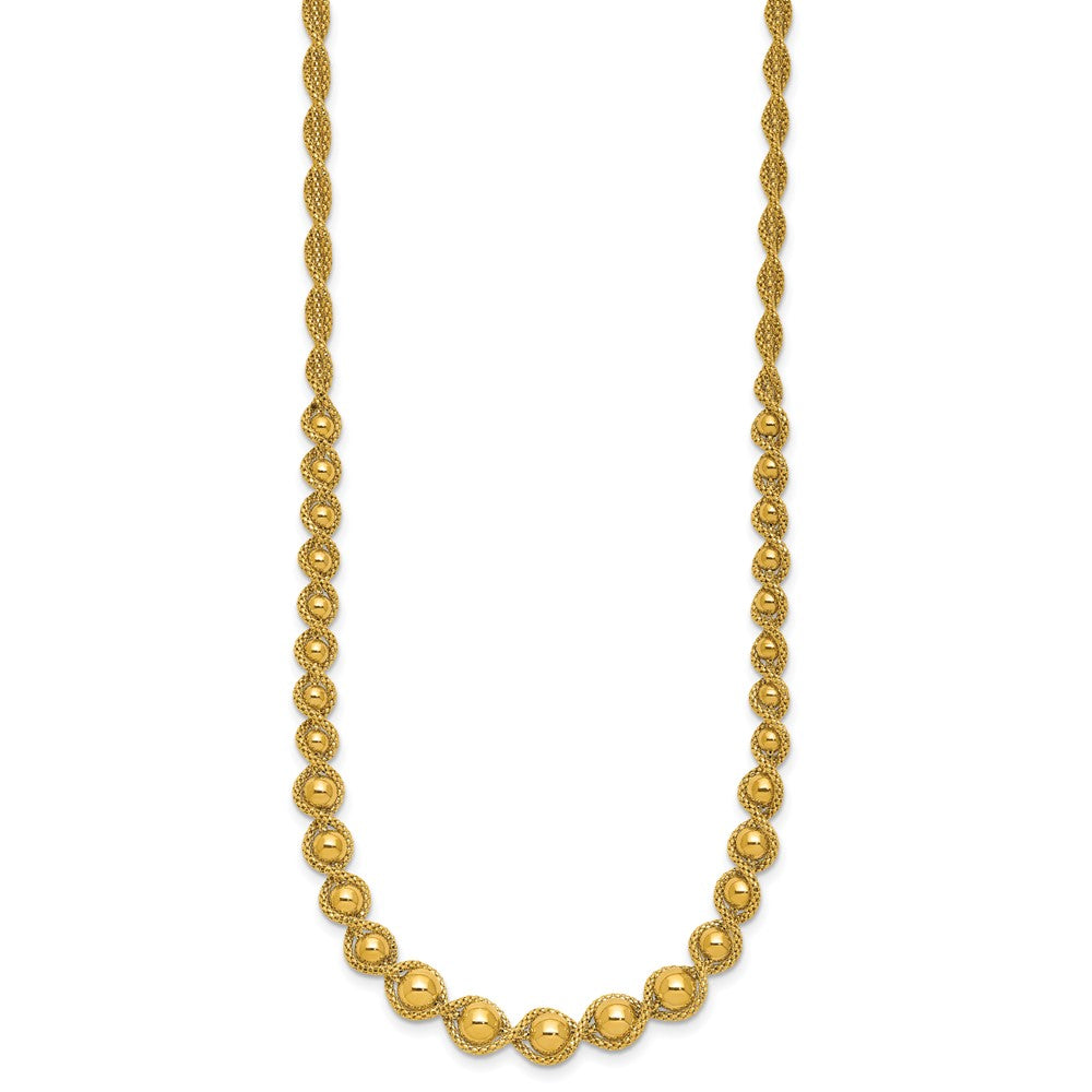 14K Polished and Diamond-cut Twisted Beaded Necklace
