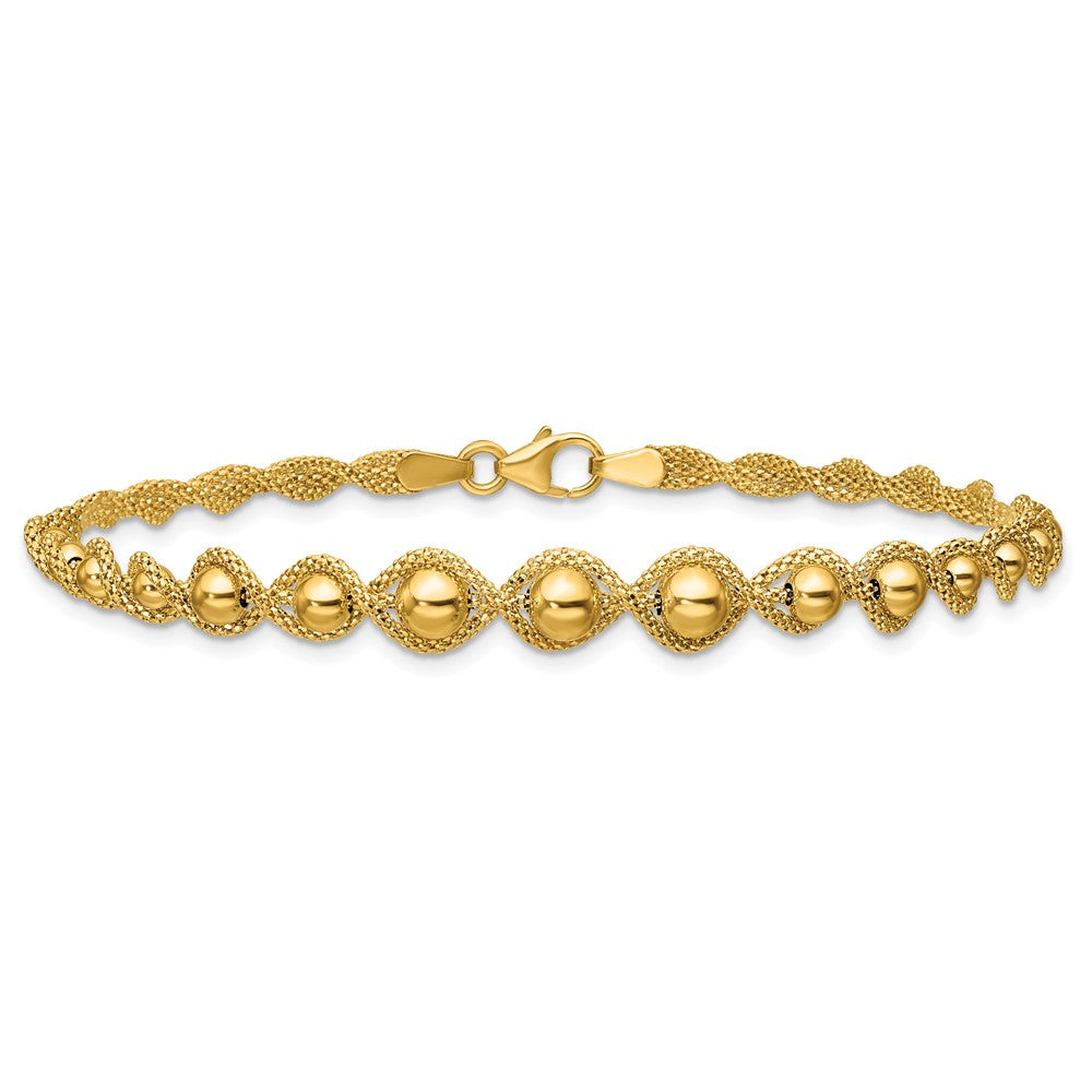 14K Polished and Diamond-cut Twisted Beaded Bracelet